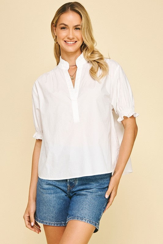 Pinch Balloon Sleeve Blouse Top