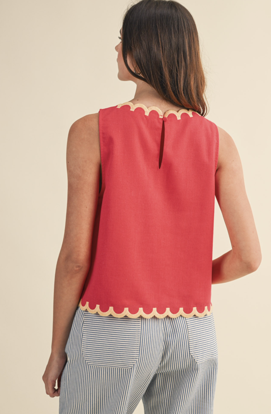 Floral Embroidered Scalloped Tank