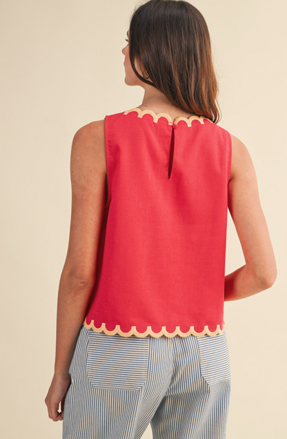Floral Embroidered Scalloped Tank