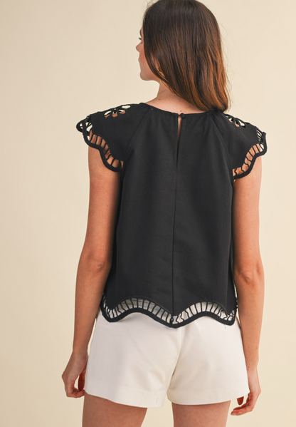 Embroidered Cap Sleeve Top