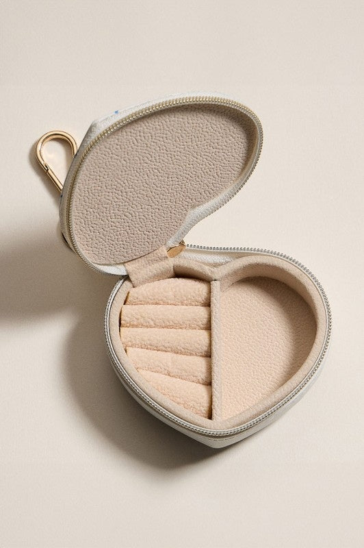 Floral Print Heart Shaped Jewelry Case Key Chain