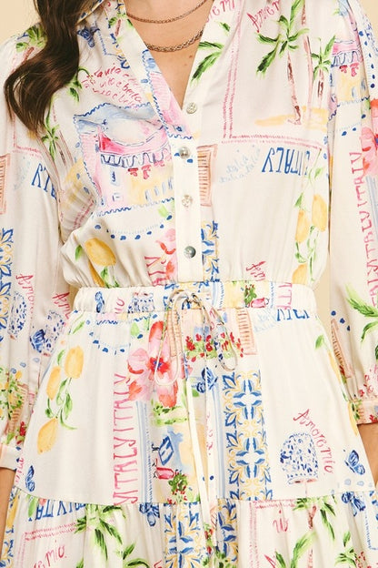 Pinch Print Button Down Maxi Dress