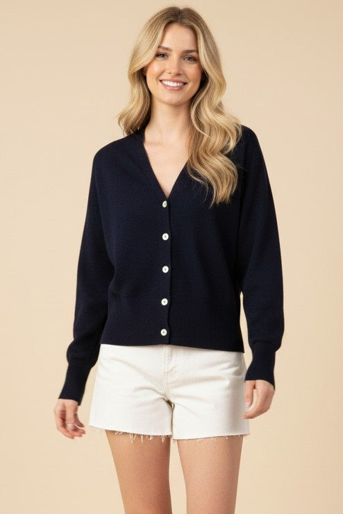 Pinch Button Contrast Stitch Cardigan