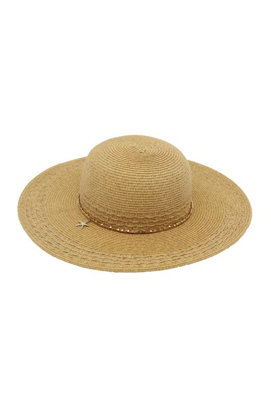 Wona Starfish Charm Sequin Band Straw Hat