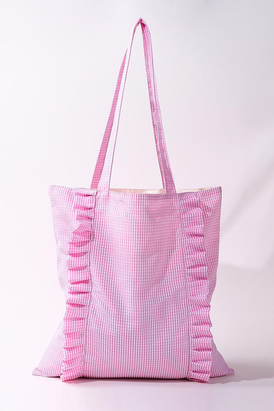 Gingham Ruffle Canvas Tote Bag