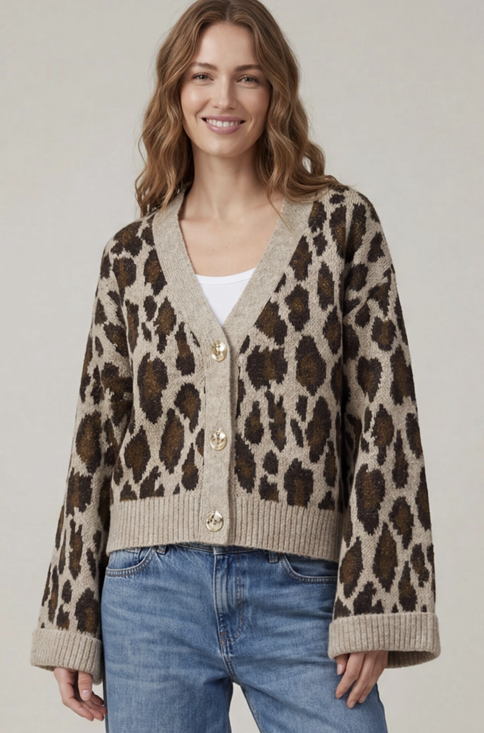 Animal Print Knit Sweater Cardigan