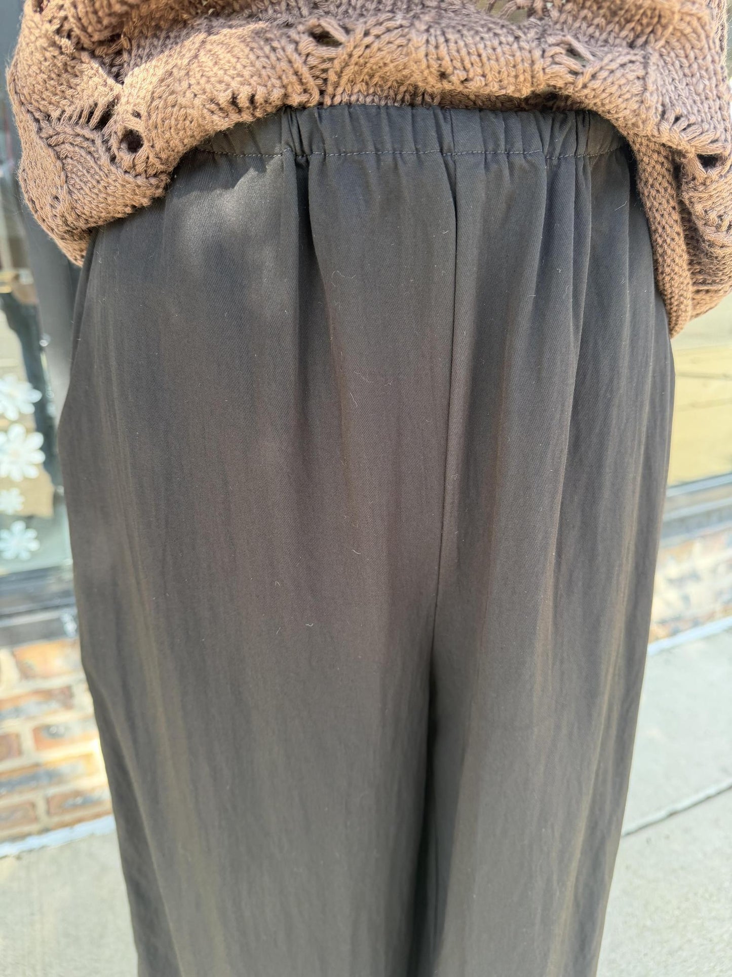 Elastic Waist Pant with Lace Trim