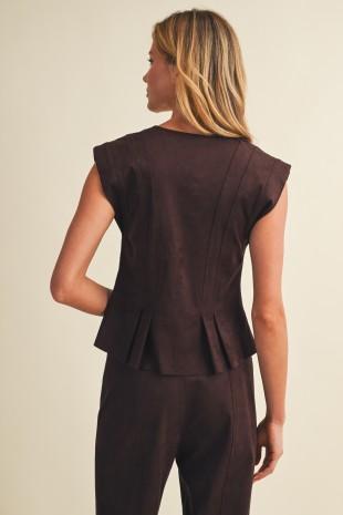 Faux Suede Pleated Top