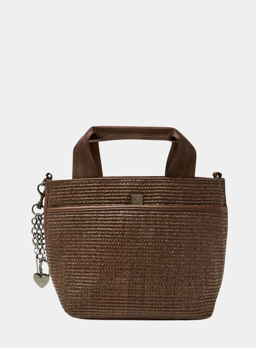 Think Royln Escape Tote in raffia‑look material with quilted sporty straps