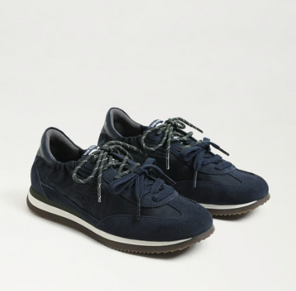 Sam Edelman Evara Lace‑Up Sneaker in navy blue with clean modern silhouette and cushioned footbed.