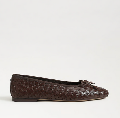 Sam Edelman Ruthie Woven Ballet Flat in brown  with two‑tone woven upper and rounded ballet silhouette.