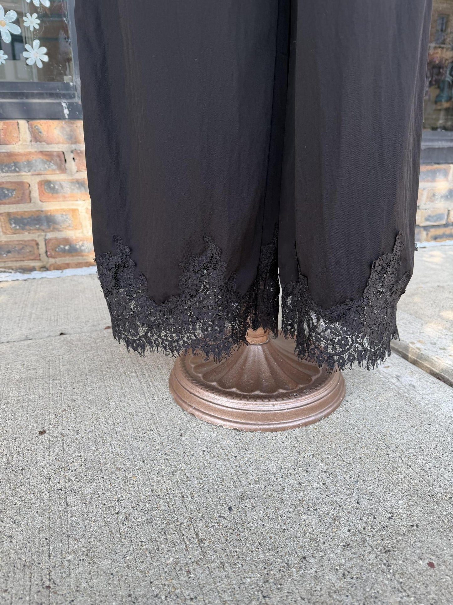Elastic Waist Pant with Lace Trim