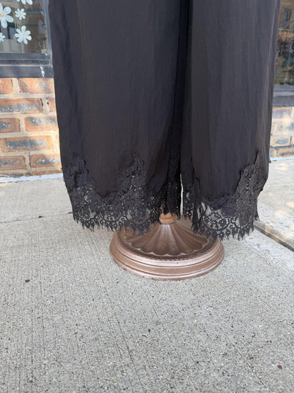 Elastic Waist Pant with Lace Trim