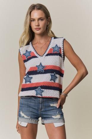Striped Star Knit Sweater Top