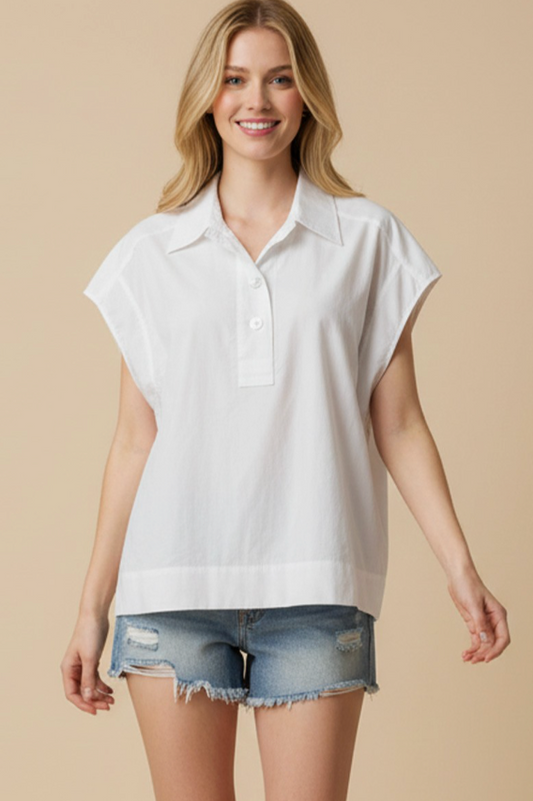 Solid Cap Sleeve Blouse Top