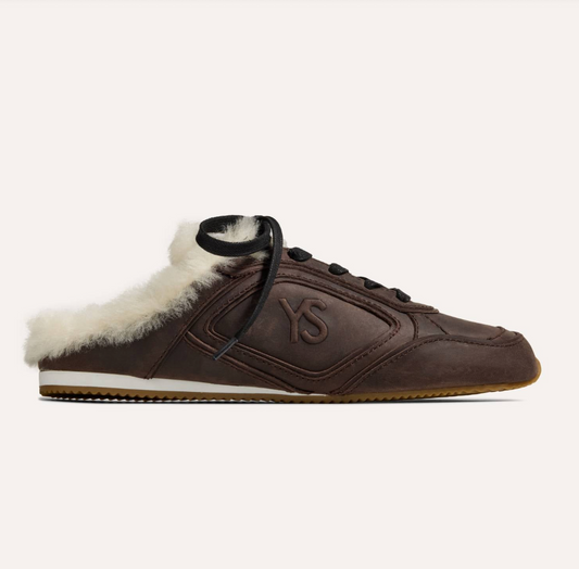 Yosi Samra Uptown Fur Slide Black sneaker on a white background