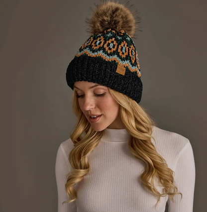 Patterned Chenille Pom Hat