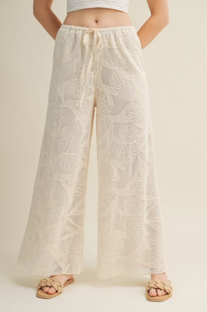 Faux Crochet Wide Leg Pants