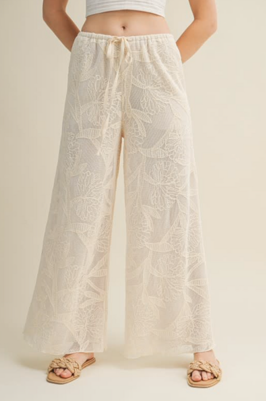 Faux Crochet Wide Leg Pants