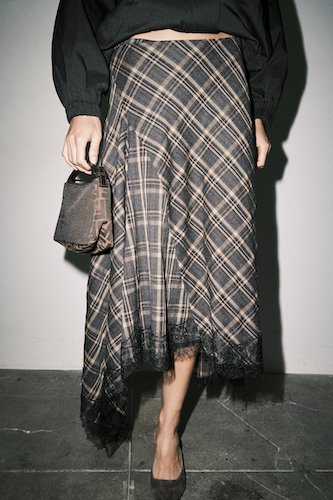 Plaid Asymmetric Midi Skirt