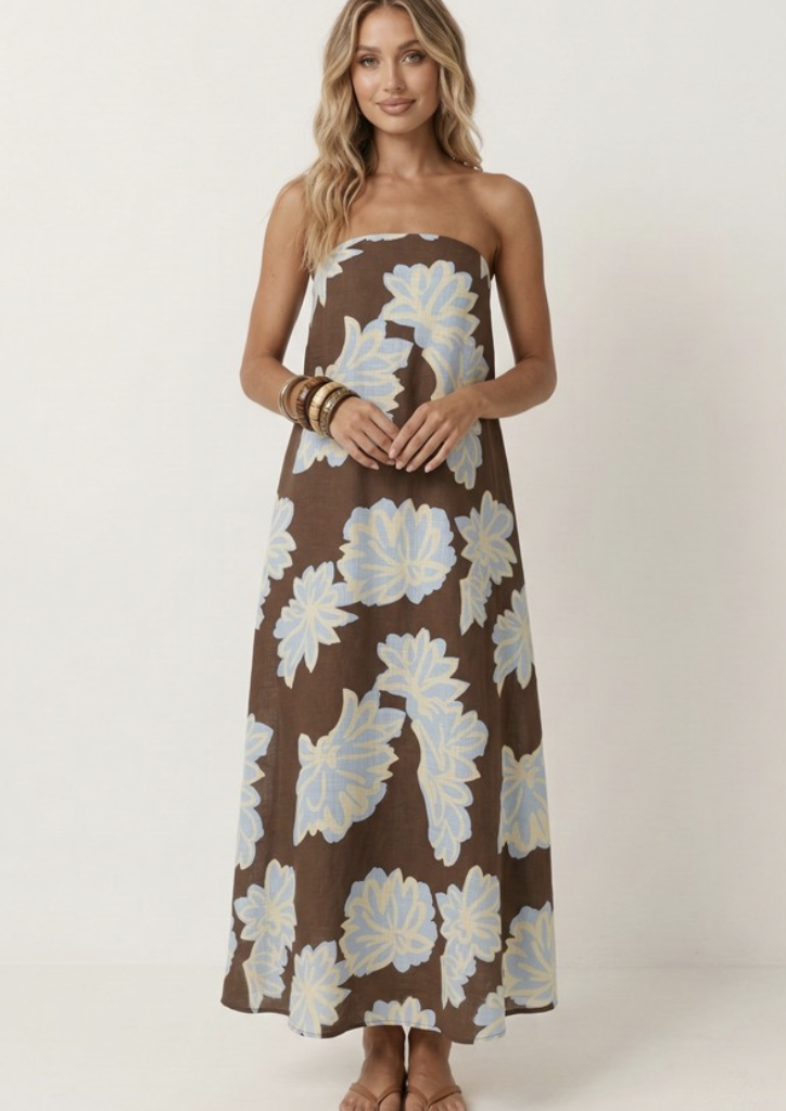 Floral Print Strapless Maxi Dress