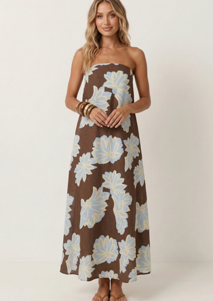 Floral Print Strapless Maxi Dress