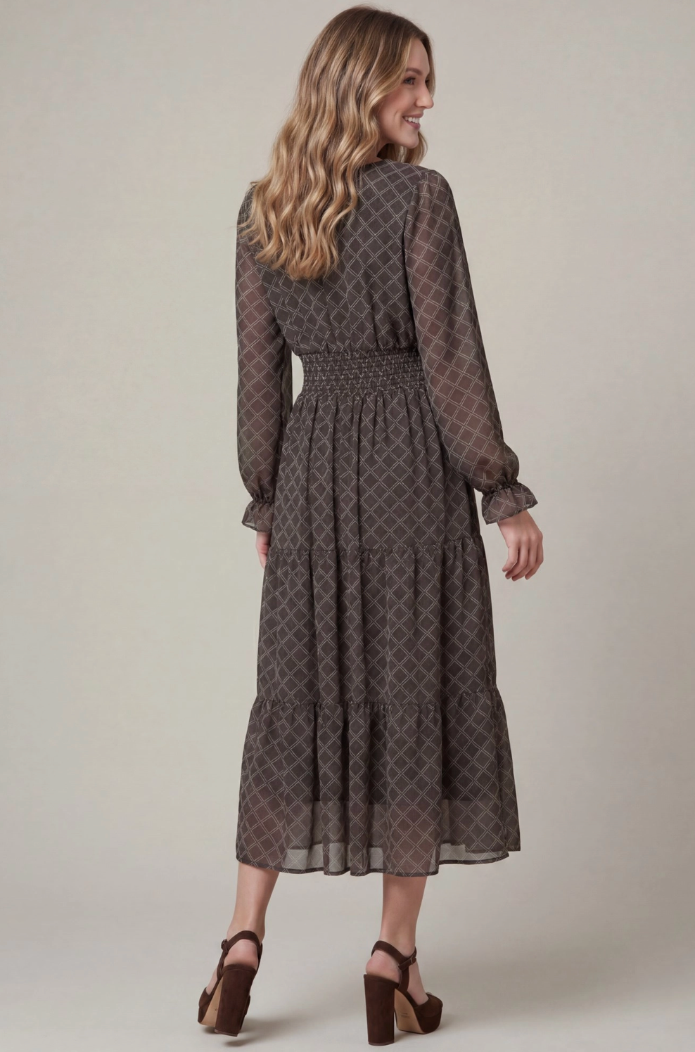 Checker Print Midi Dress