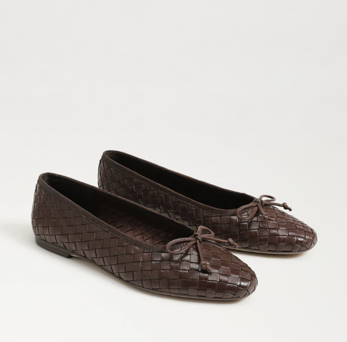 Sam Edelman Ruthie Woven Ballet Flat in brown  with two‑tone woven upper and rounded ballet silhouette.