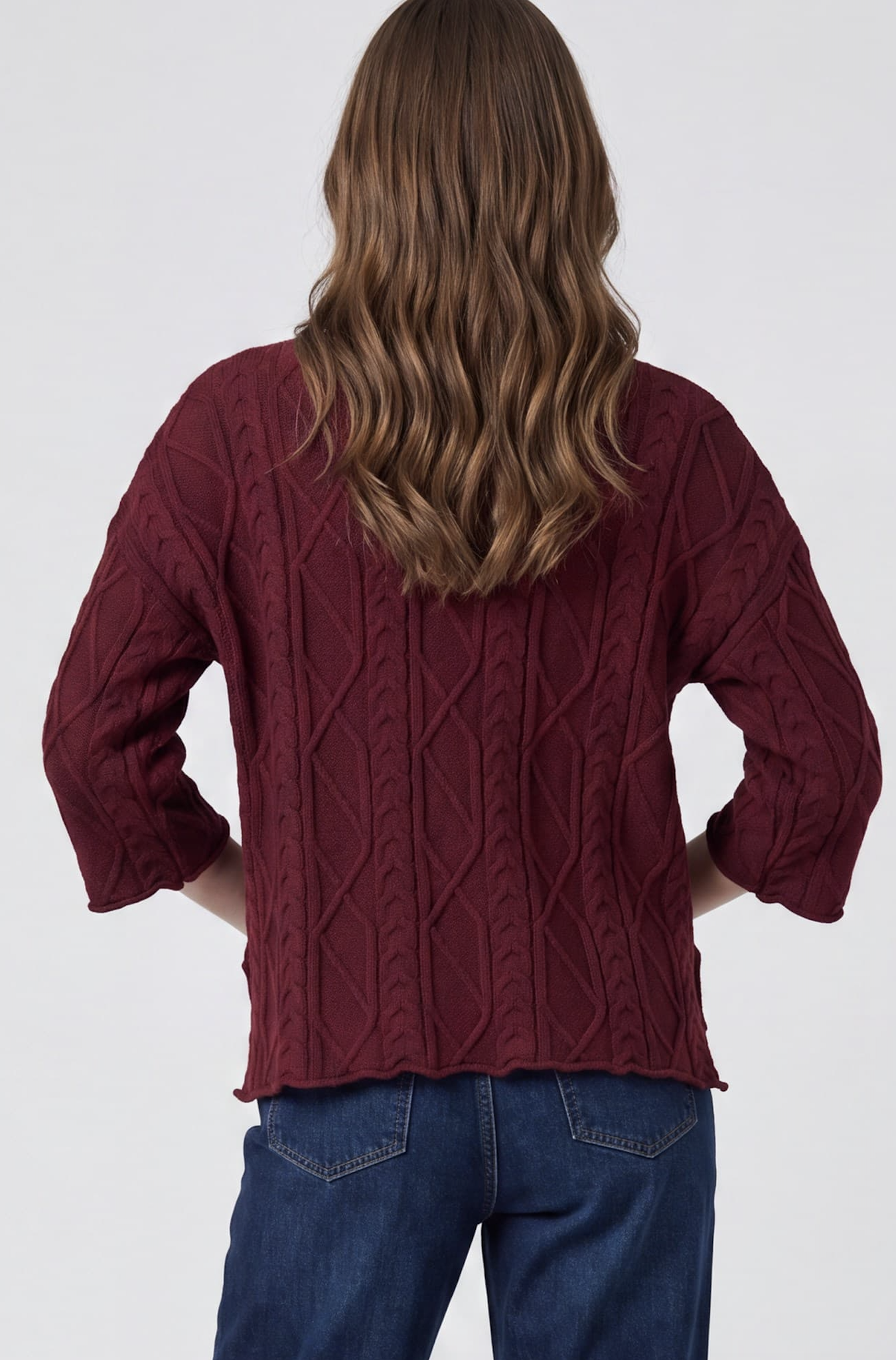 3/4 Sleeve Cable Sweater Top