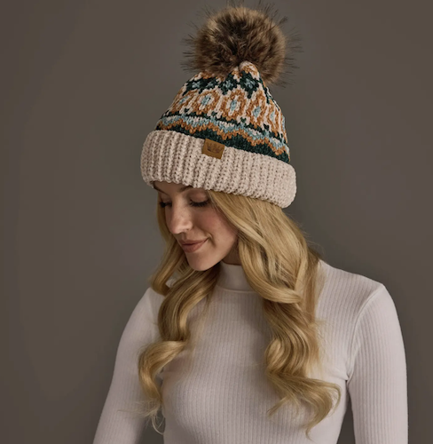 Patterned Chenille Pom Hat