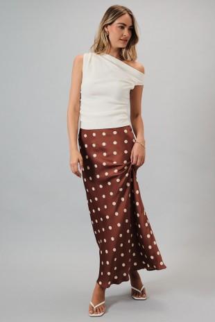 Satin Polka Dot Midi Skirt