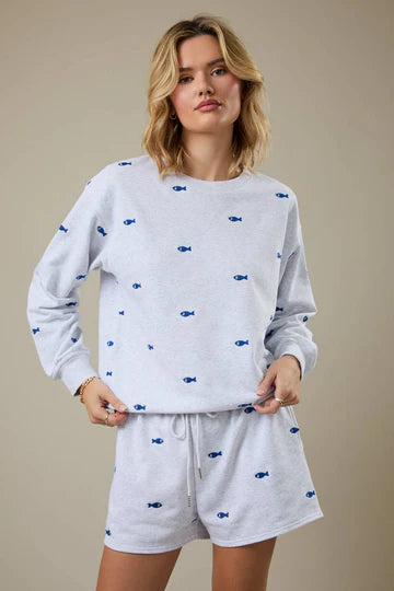 Crew Neck Long Sleeve Fish Sweatshirt