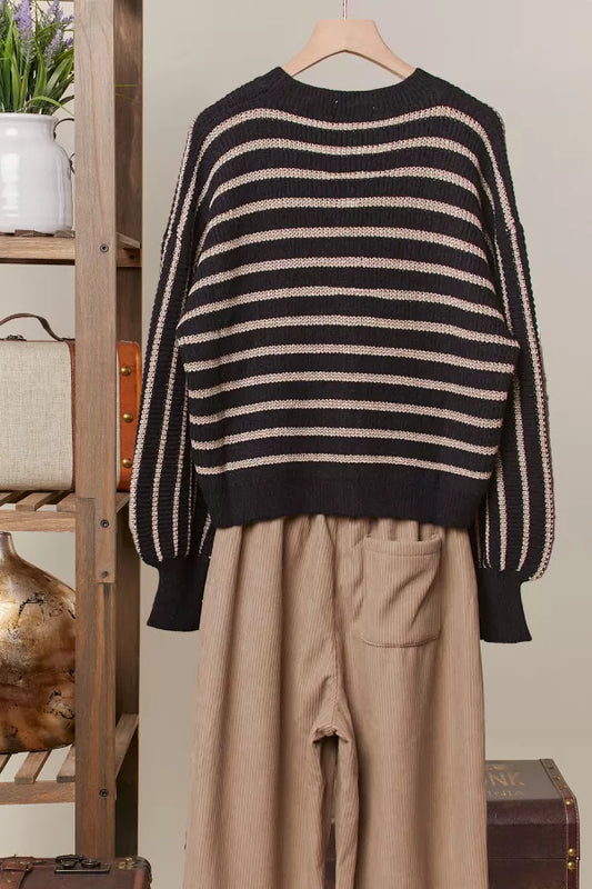 Mello Gold Foil Stripe Knit Cardigan