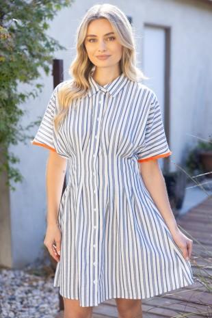 Striped Mini Flare Shirt Dress