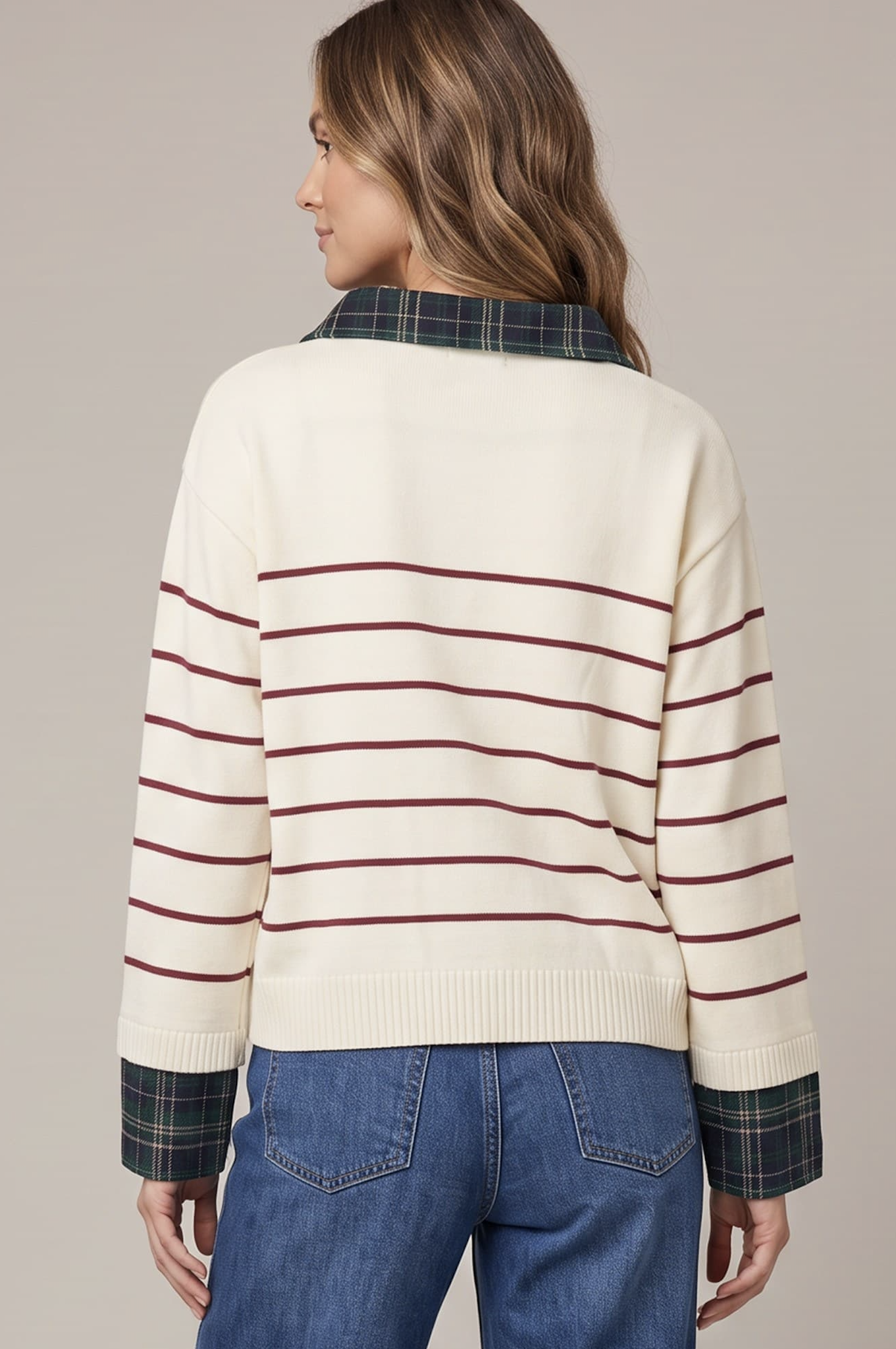 Plaid Collared Striped Sweater