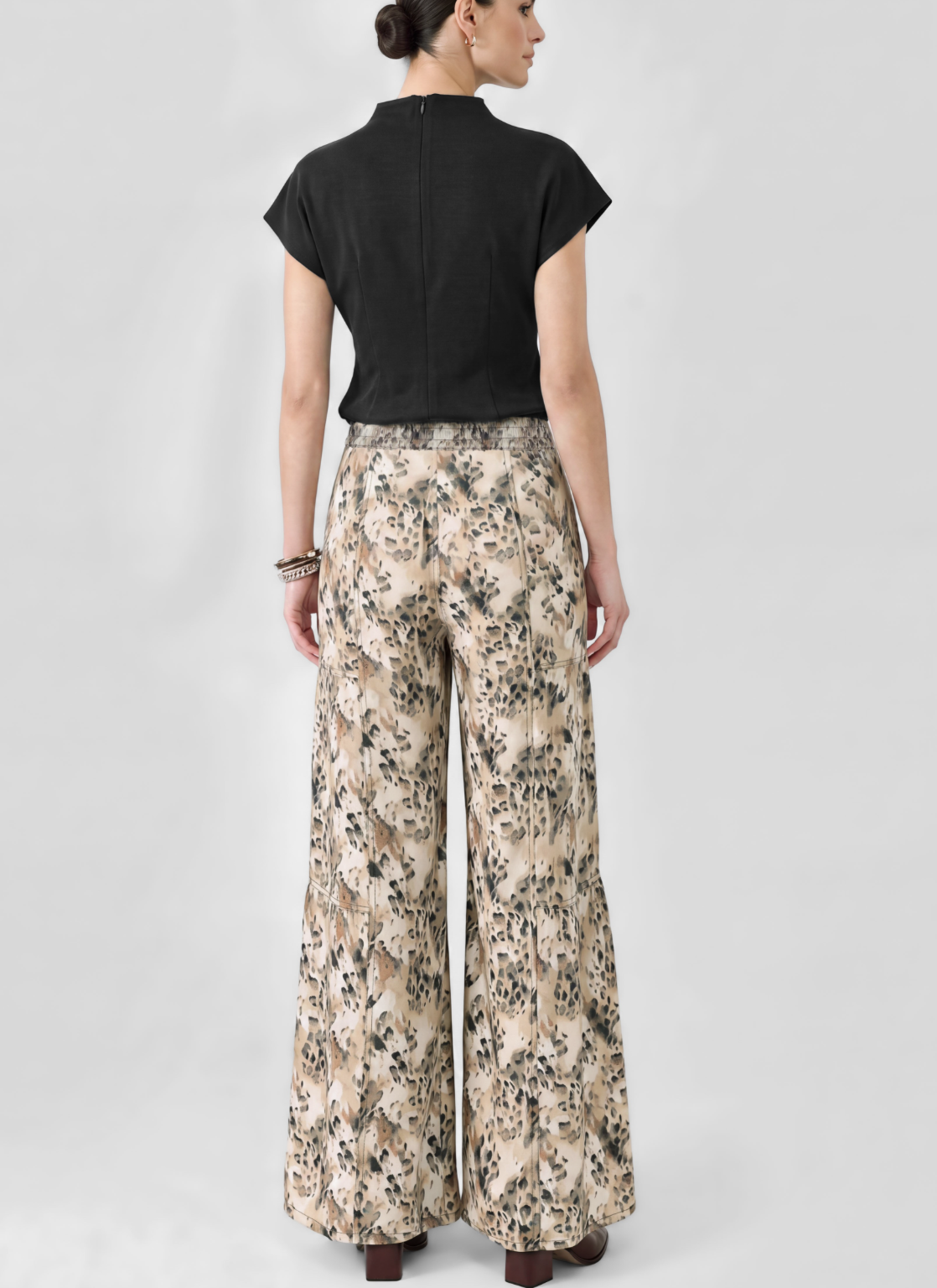 Elastic Waist Tiered Wide Leg Pants