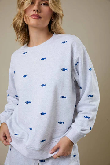 Crew Neck Long Sleeve Fish Sweatshirt