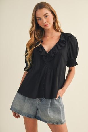 Ruffle Button Front Top