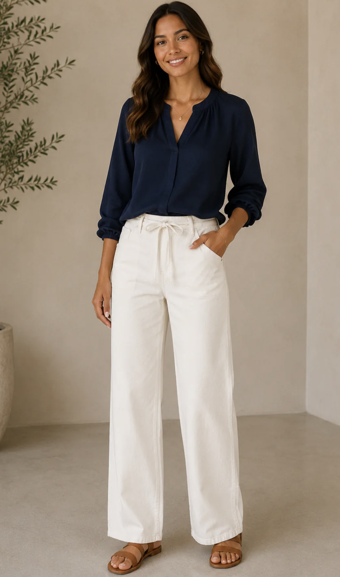 Lightweight Drawstring Wide Leg Pant