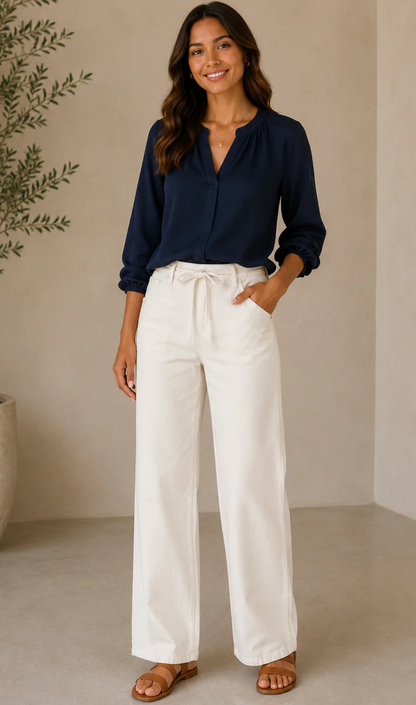 Lightweight Drawstring Wide Leg Pant