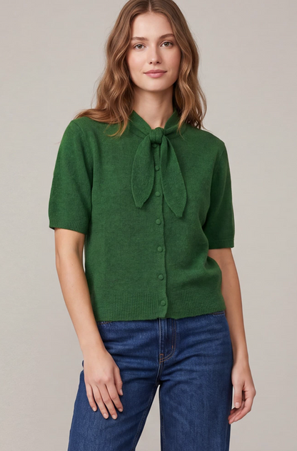 Tie Neck Button Down Sweater
