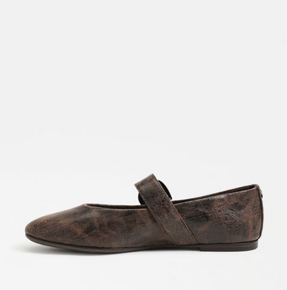 Circus Bella Mary Jane Flat in black/brown with classic strap and rounded toe.