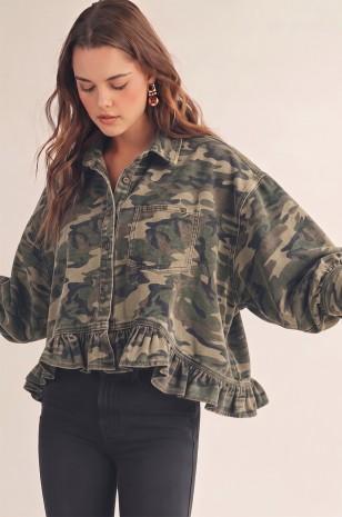 Camo Denim Ruffled Jacket