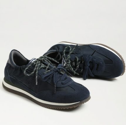 Sam Edelman Evara Lace‑Up Sneaker in navy blue with clean modern silhouette and cushioned footbed.