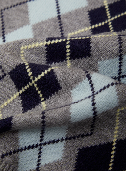 525 America Serena Argyle Cardigan with mid‑weight knit and classic argyle pattern.