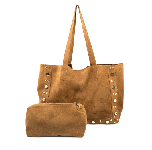 Suede Tote with Studs