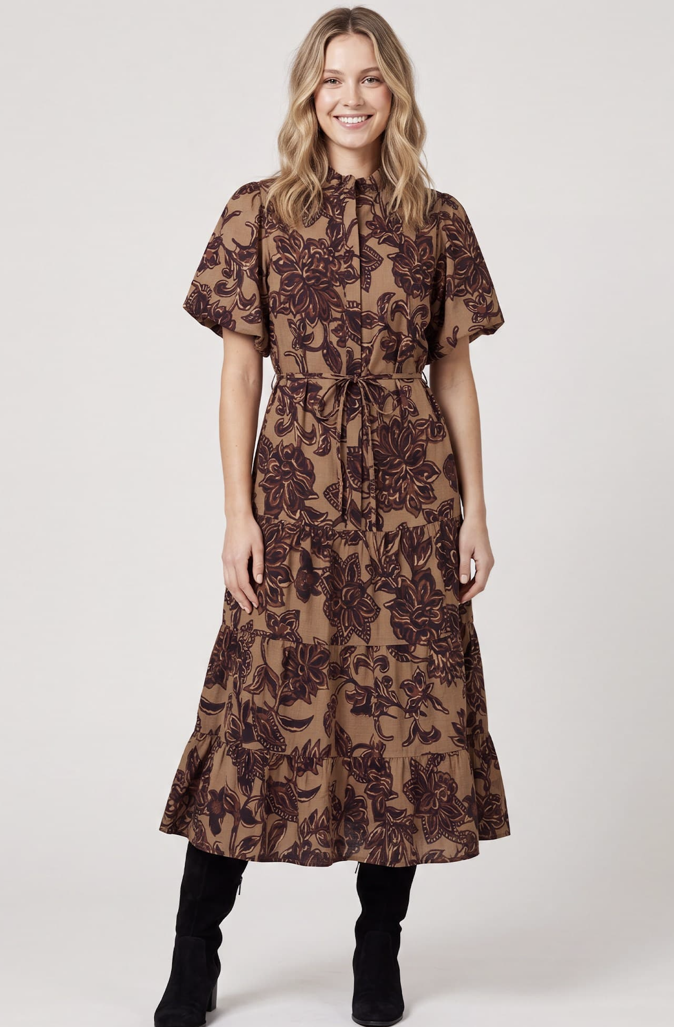 Woven Print Tiered Maxi Dress