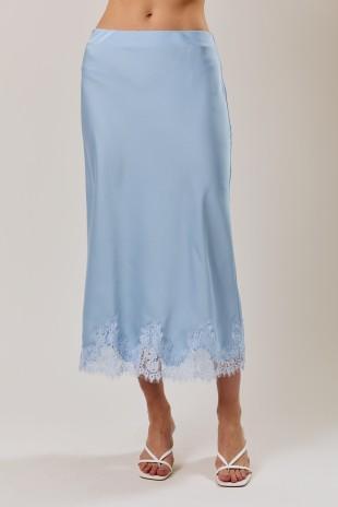 Lace Applique Satin Midi Skirt
