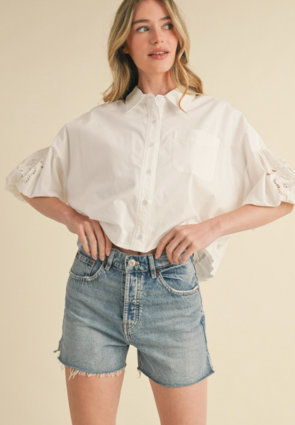 Embroidered Bubble Sleeve Top