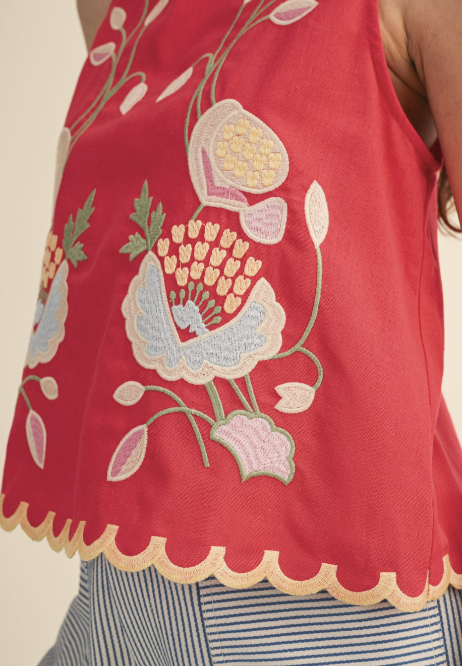 Floral Embroidered Scalloped Tank